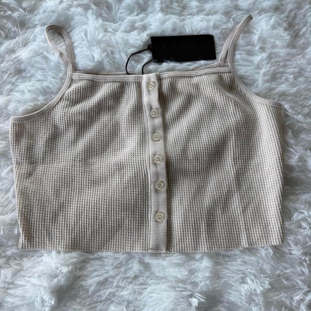 Twenty Montreal waffle tank crop top cream NWT